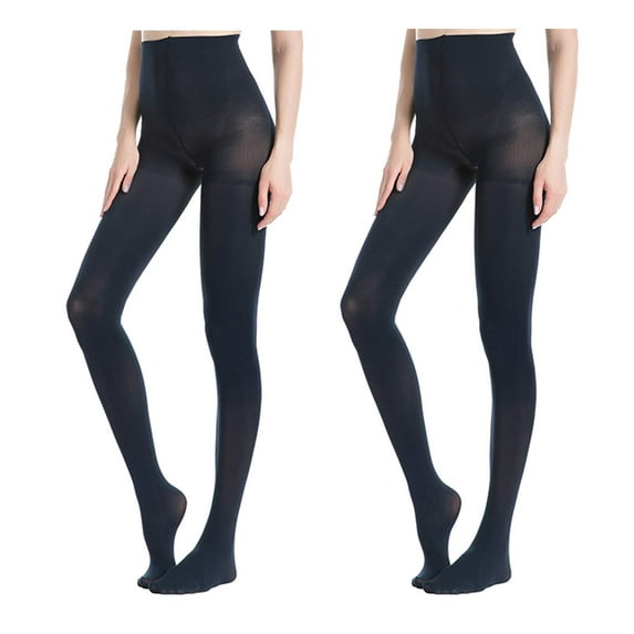Manzi 2 Pairs Lady Run Resistant Control Top Panty Hose Opaque Tights Women's Blackout Tights