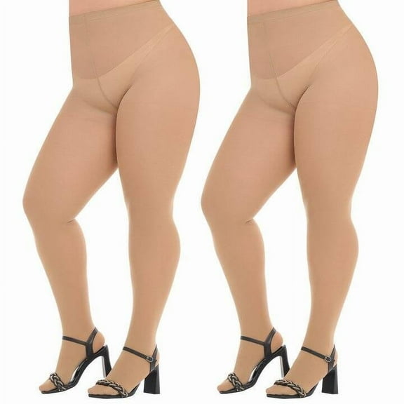 Manzi 2 Pairs Plus Size Opaque Tights for Women 70D Run Resistant Control Top Pantyhose