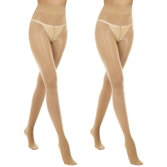 Manzi 2 Pairs Shiny Pantyhose,15D Slimming High Waist Sheer Oil Shimmery Tights for Women