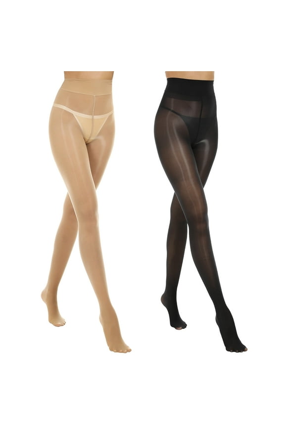 2 Pairs Shiny Pantyhose,15D Slimming High Waist Sheer Oil Shimmery Tights for Women