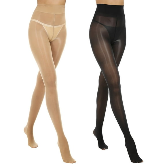 Manzi 2 Pairs Shiny Pantyhose,15D Slimming High Waist Sheer Oil Shimmery Tights for Women