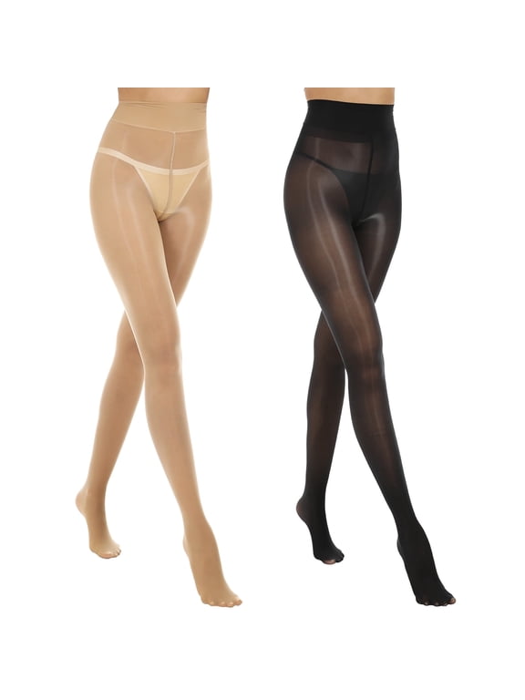 2 Pairs Shiny Pantyhose,15D Slimming High Waist Sheer Oil Shimmery Tights for Women