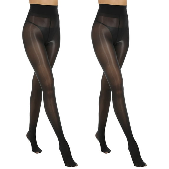 Manzi 2 Pairs Shiny Pantyhose,15D Slimming High Waist Sheer Oil Shimmery Tights for Women