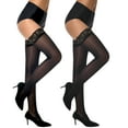 thumbnail image 1 of Manzi 2 Pairs Shiny Stockings Lace Top Stay Up Shimmery Pantyhose for Women, 1 of 7