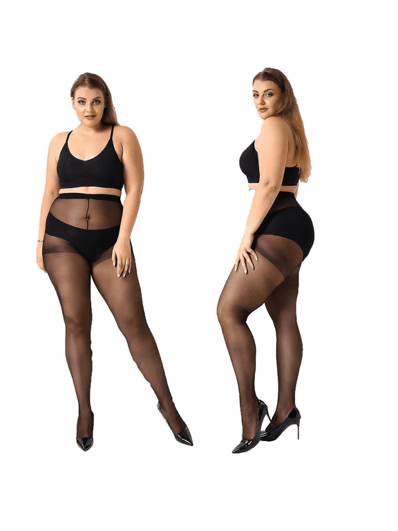 4 Pack Plus Size Pantyhose for Women Sheer Stocking Black XL