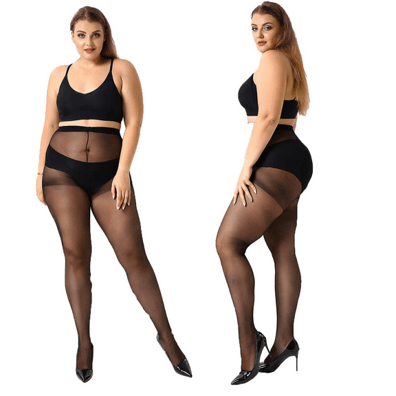 Manzi 4 Pack Plus Size Pantyhose for Women Sheer Stocking Black XL