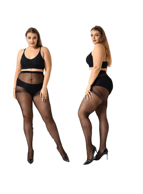 4 Pack Plus Size Pantyhose for Women Sheer Stocking Black XL