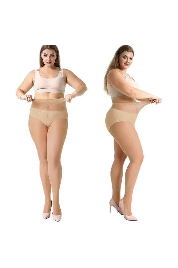 4 Pack Plus Size Pantyhose for Women Sheer Stocking Natural 4XL