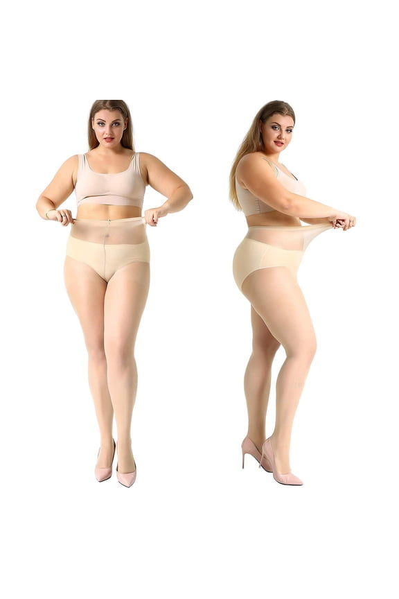 4 Pack Plus Size Pantyhose for Women Sheer Stocking Nude XL