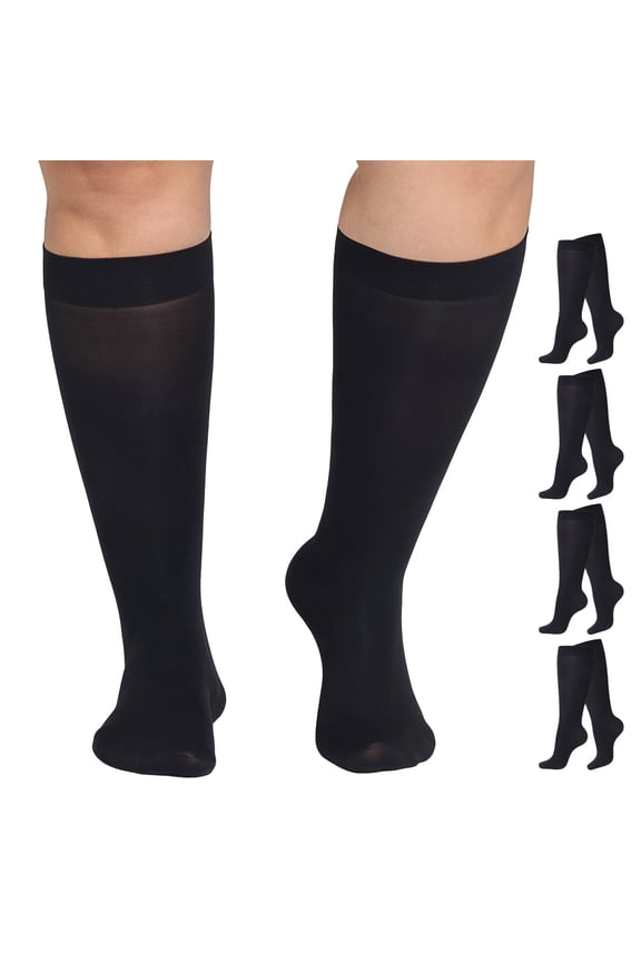 4 Pairs Plus Size Knee High Trouser Socks for Women 40D Semi Opaque Knee High Stockings