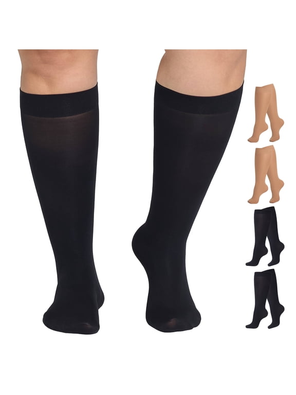4 Pairs Plus Size Knee High Trouser Socks for Women 40D Semi Opaque Knee High Stockings