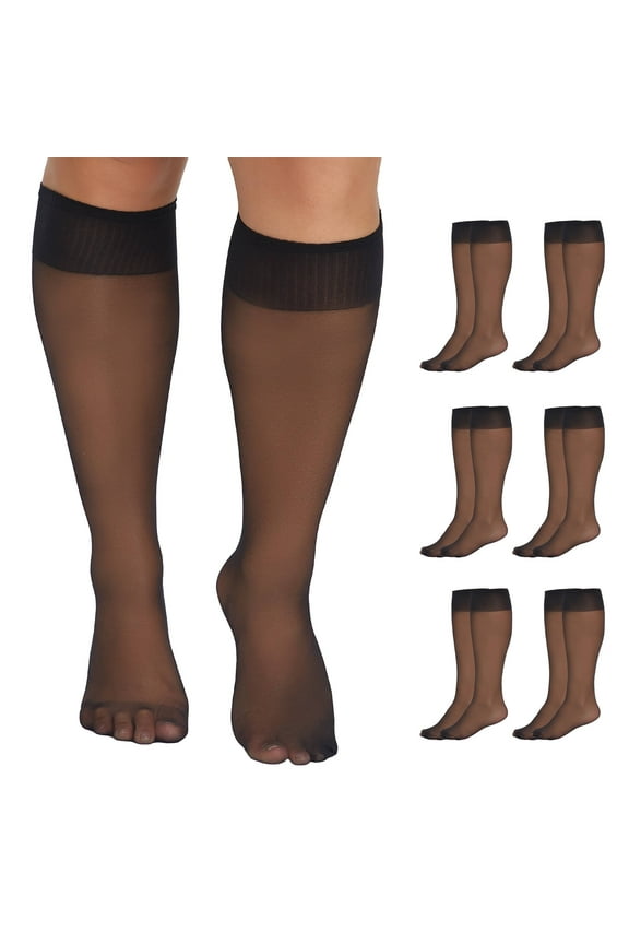 6 Pairs Plus Size Knee High Stockings for Women Sheer Nylons Socks