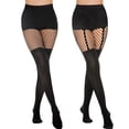 thumbnail image 1 of Manzi Faux Thigh High Fishnet Stockings for Women Opaque Pantyhose Mock Suspender Tights, 1 of 7