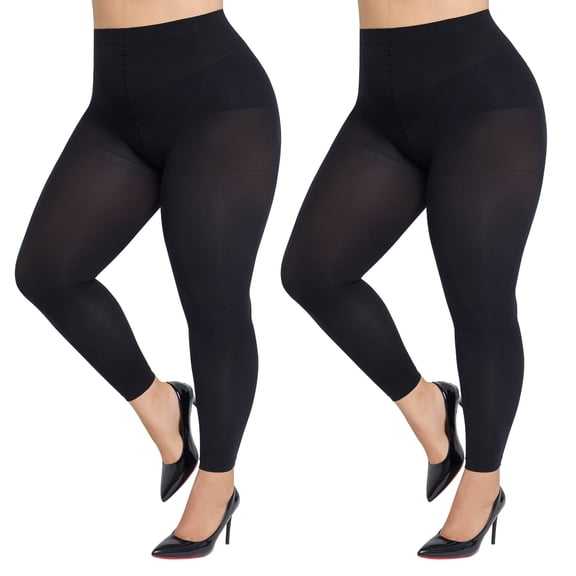 Manzi Plus Size Footless Tights for Women 70D Opaque Black Pantyhose