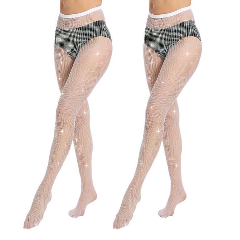 Manzi Rhinestone Fishnet Women High Waist Glitter Tights Pantyhose  Stockings 2-Pack