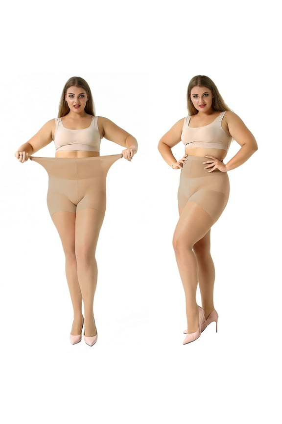 Women's 2 Pack Plus Size Control Top Leggings Nude Pantyhose