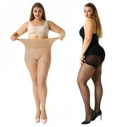 Manzi Women's 2 Pack Plus Size Control Top Leggings Pantyhose, Black,Nude