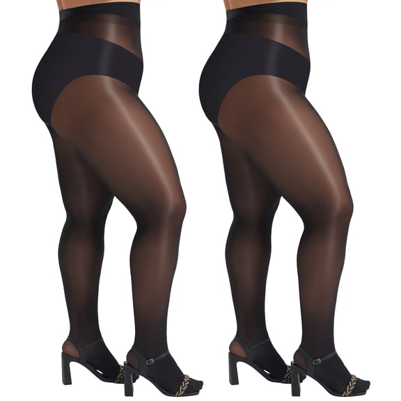 Manzi Women's Plus Size Oil Shiny Pantyhose 15D Shimmer Silky Tights High Waist Stockings 2 Pairs