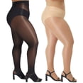 thumbnail image 1 of Manzi Women's Plus Size Oil Shiny Pantyhose 15D Shimmer Silky Tights High Waist Stockings 2 Pairs, 1 of 7