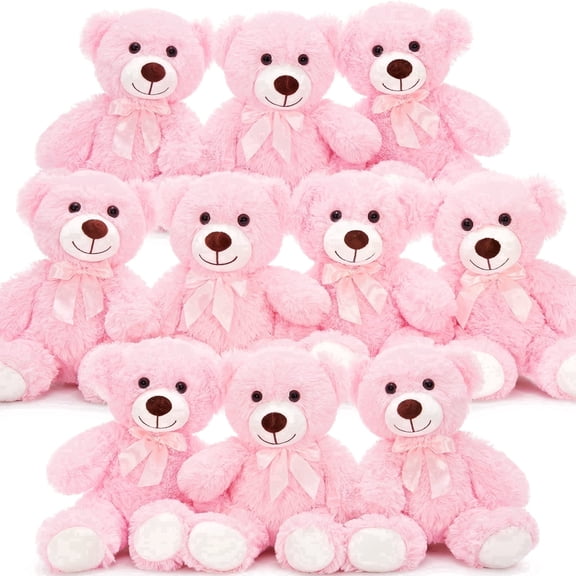 MaoGoLan 10 Pcs Pink Bear Stuffed Animals Set 13'' Cute Plush Stuffed Bear Toy Bulk