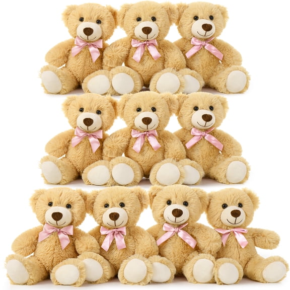 MaoGoLan 10 packs Teddy Bear with Pink Bow Tie 14" Bulk Stuffed Animals Plush Toy Stuffed Bear Toys