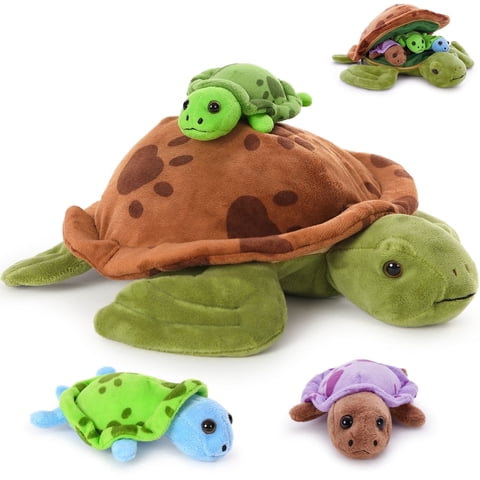MaoGoLan 12.6" Sea Turtle Stuffed Animal Soft Turtle Plush with 3 Babies Plush Toy