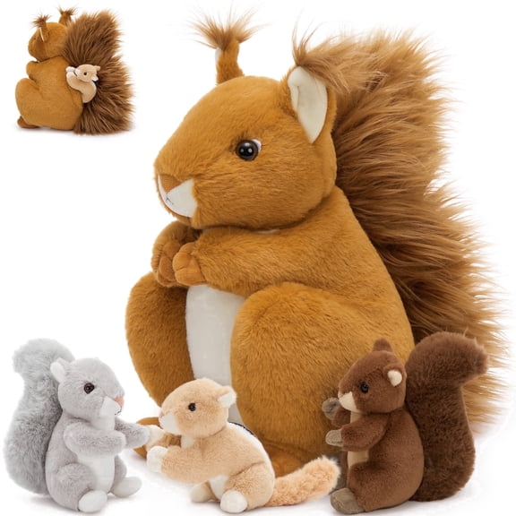MaoGoLan 13.8'' Large Squirrel Stuffed Animal Plush Squirrel with 3 Babies