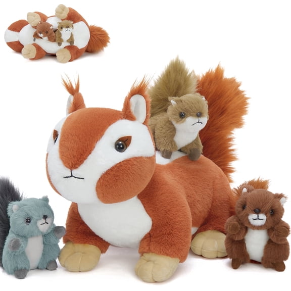 MaoGoLan 17.7" Cute Chipmunk Stuffed Animal with 3 Babies Inside Soft Squirrel Stuffed Animals