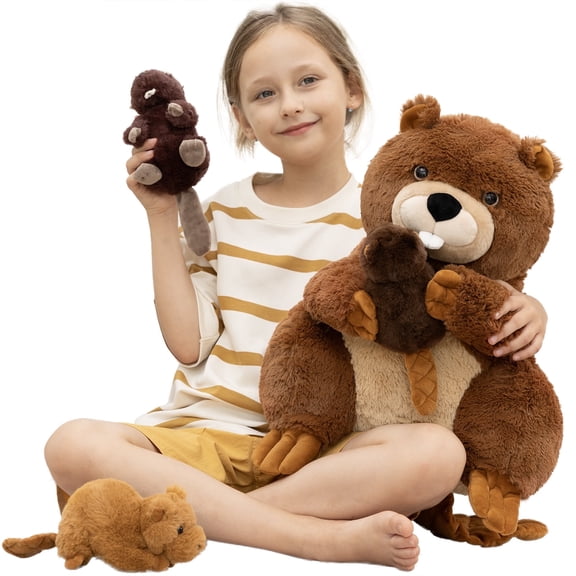 MaoGoLan 18" 4Pcs Beaver Stuffed Animals with 3 Babies Inside Beaver Plush Toy