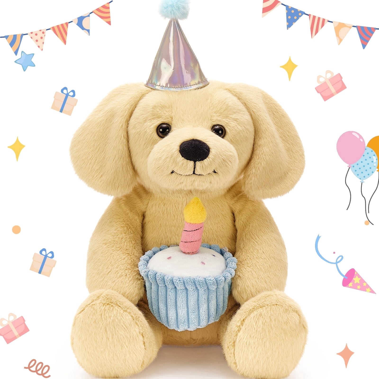 MaoGoLan 18'' Labrador Stuffed Animal Stuffed Labrador With A Birthday Cake And Glow-in-the-dark Candle Plush Toy