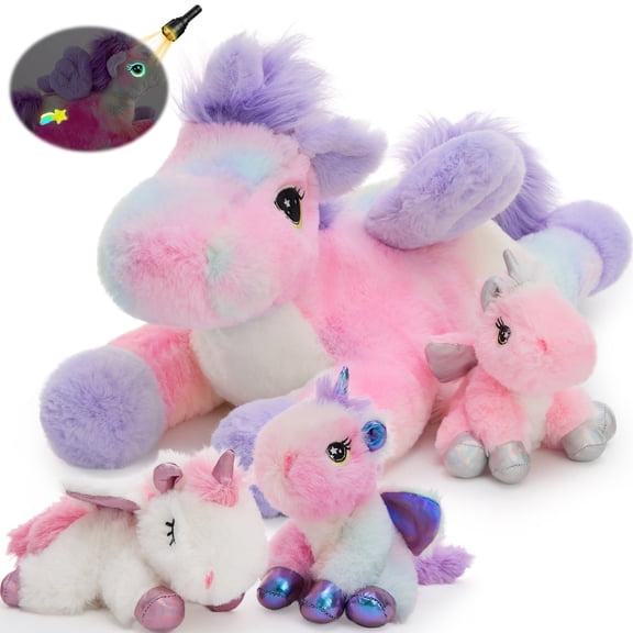 MaoGoLan 4pcs Unicorn Stuffed Animal Glow in the Dark Stuffed 20" Mommy Unicorn with 3 Babies Plush Toy