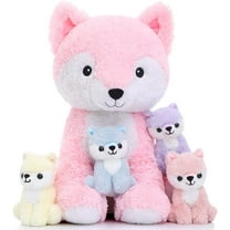 MaoGoLan 5Pcs 20" Mommy Fox Stuffed Animals Plush Toys Fox with 4 Fox Babies