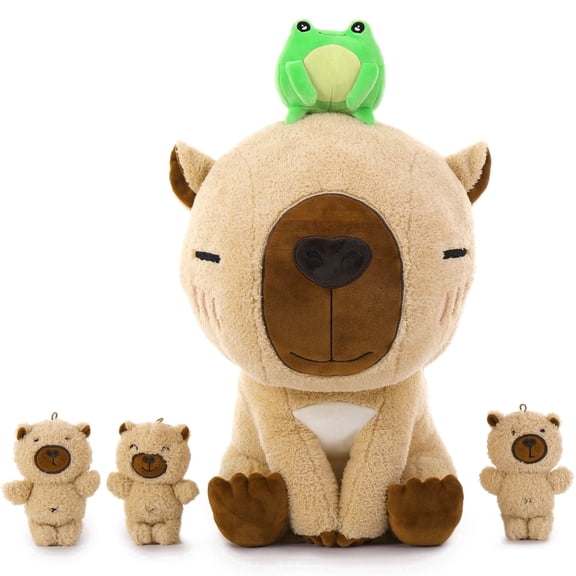 MaoGoLan 22" Apricot Capybara Stuffed Animal 4pcs Stuffed Capybara Set with Frog Plush Toy
