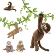 MaoGoLan 22" Hanging Squirrel Monkey Stuffed Animals 4Pcs Mommy & 3 Babies Plush Toys