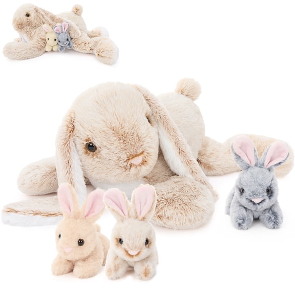 MaoGoLan 24" 4Pcs Bunny Stuffed Animals with 3 Babies Inside Rabbit Plush Toy