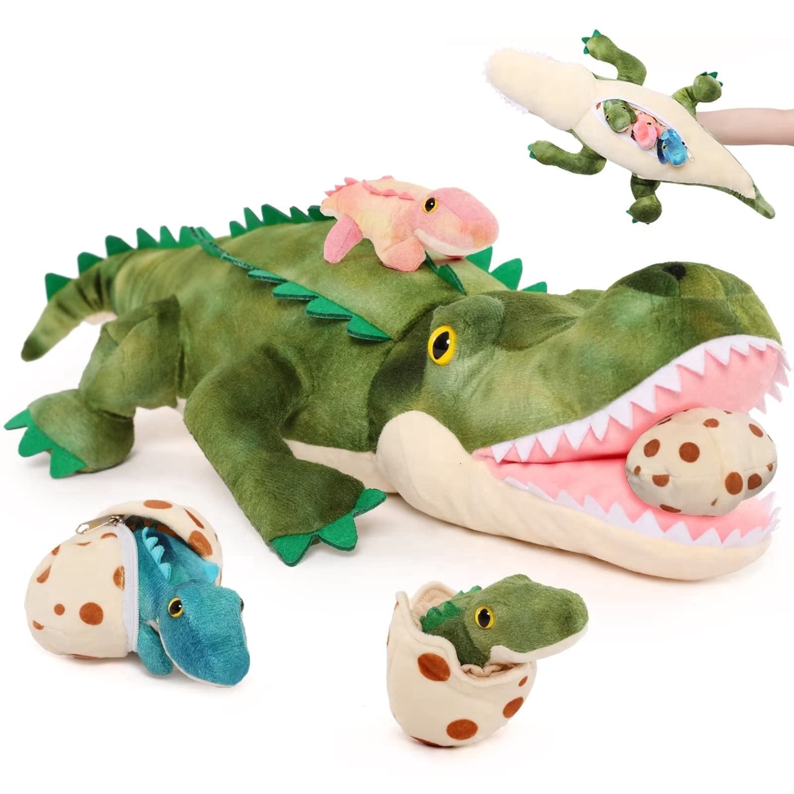 MaoGoLan 24" Alligator Mommy Stuffed Animal with 3 Baby Alligator and 3 Eggs Crocodile Plush Toy