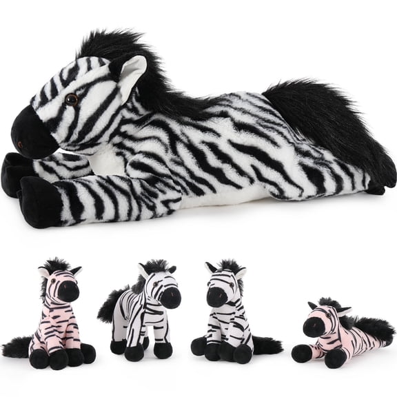 MaoGoLan 25" Giant Zebra Stuffed Animal with 4 Babies Plush Toy Stuffed Horse toys