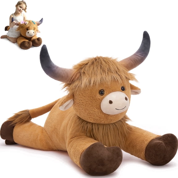 MaoGoLan 31.5" Giant Lying Highland Cow Stuffed Animal Large Stuffed Highland Cow Pillow Plush Toy