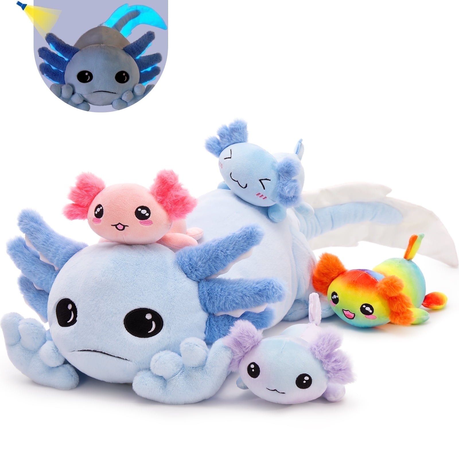 MaoGoLan 31.89" Giant Glow in The Dark Axolotl Stuffed Animals with 4 Babies Inside Large Axolotl Plush Toy