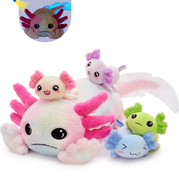 MaoGoLan 31.89" Giant Glow in the Dark Axolotl Stuffed Animals with 4 Babies Inside Large Axolotl Plush Toy