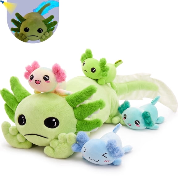 MaoGoLan 31.89" Giant Glow in The Dark Axolotl Stuffed Animals with 4 Babies Inside Large Axolotl Plush Toy Stuffed Newt Toys Salamander Plush Toys