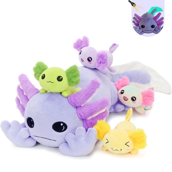 MaoGoLan 31.89" Giant Glow in the Dark Axolotl Stuffed Animals with 4 Babies Inside Large Axolotl Plush Toy