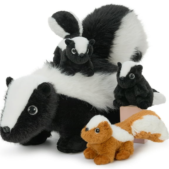 MaoGoLan 4 PCs 22" Skunk Stuffed Animals Mommy Skunk with 3 Baby Skunks Woodland Animal Plush Toy
