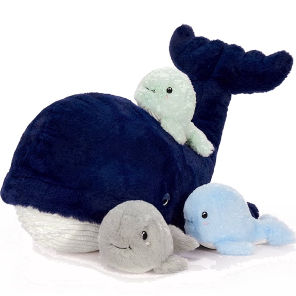 MaoGoLan 4pcs Blue Whale Stuffed Animals 19'' Giant Whale With 3 Whale Babies Plush Toy