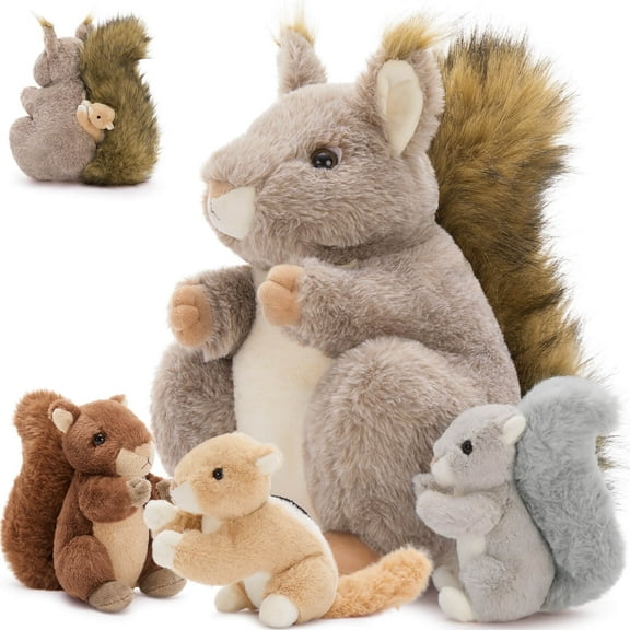 MaoGoLan 13.8'' Large Squirrel Stuffed Animal Plush Squirrel with 3 Babies