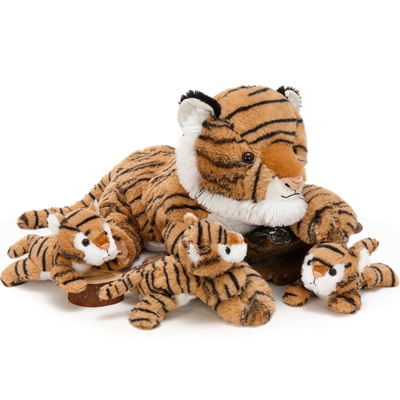 MaoGoLan 4 Pcs Tiger Stuffed Animal 20'' Large Mommy Tiger with 3 Cubs Tiger Plush Toy