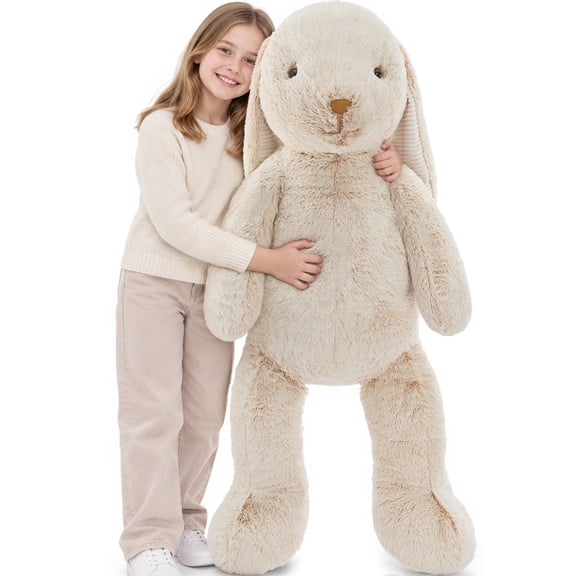 MaoGoLan 47 Inch Giant Floppy Ears Bunny Stuffed Animal Ribbed Ear Large Cuddly Rabbit Plush Toy Pillow