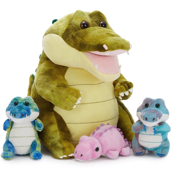 MaoGoLan 4PCS Alligator Stuffed Animals 13.8'' Large Plush Alligator with 3 Alligator Babies Plush Toy