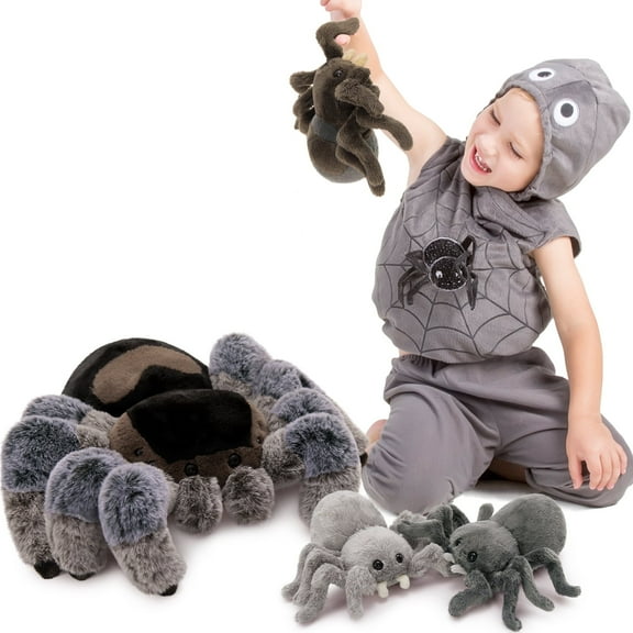 MaoGoLan 4PCS Spider Stuffed Animals 16'' Large Stuffed Spider with 3 Baby Spiders Plush Toy