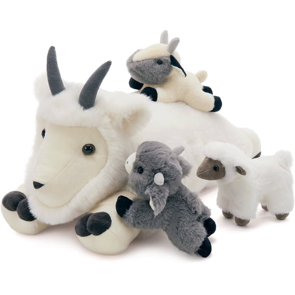 MaoGoLan 4Pcs Giant Goat Plush Toy 17.7" Soft Mother Goat Stuffed Animal with 3 Cute Baby Stuffed Sheep Toys